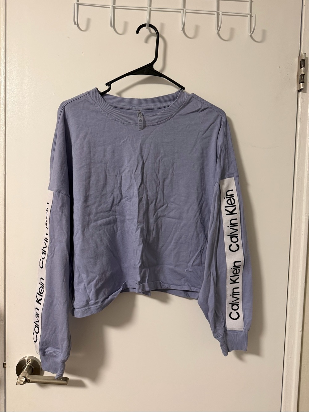 Calvin Klein Lavender Crop Sweatshirt with Logo Tape Sleeves